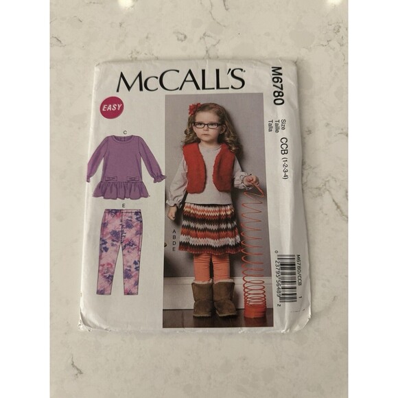 McCall's M6780 Sewing Pattern Size 1 2 3 4 Vest Top Pants Skirt Dress Easy - Picture 1 of 4